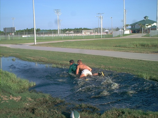 Moody getting tackled in a ditch